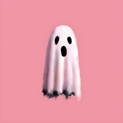 Painted Halloween Ghost on Pastel Pink