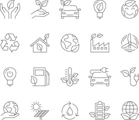 Eco Line Icons Set &ndash; Sustainability, Renewable Energy, Recycling, Green Technology, Environmental Conservation