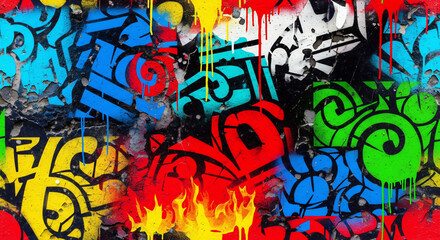 Fototapeta premium Graffiti art vivid colors drip effects bold shapes textured background