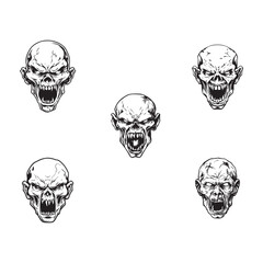 BLACK AND WHITE VECTOR GRAPHICS OF AN ANGRY ZOMBIE HEAD DESIGN