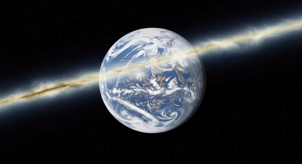 A planet with a ring of fire and a bright light source in the background.