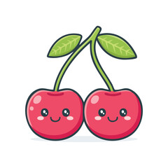 Cute Cartoon Cherry Duo Smiling Fruit Vector Illustration for Joyful Designs and Graphics