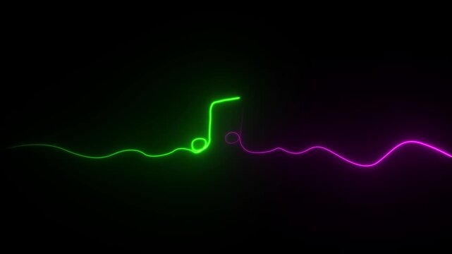 Dual Color Neon Music Note and Sound Wave Abstract Background eighth note audio