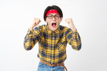 アキバ系の男性　応援　白背景