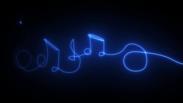 Blue Neon Abstract Musical Notes and Sound Wave Line Art eighth note sixteenth note