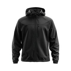 Full shot of a black, hooded jacket