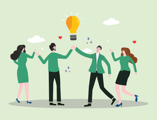 teamwork and collaboration. The central lightbulb represents a shared idea or innovative solution, highlighting how collective effort leads to effective business results.