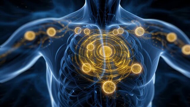 Futuristic Human Torso with Glowing Energy Flow and Nerve Impulses
