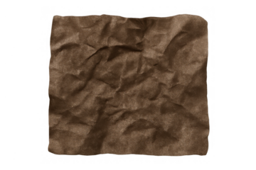 Crumpled brown kraft paper texture for background. Wrinkled parchment with aged, grunge, distressed surface on transparent background