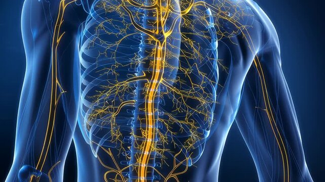 Human nervous system back view medical illustration 3D animation