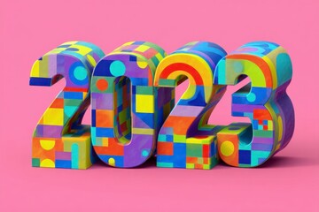 Fototapeta premium Colorful 3D Numbers Representing the Year 2023 on Pink Background