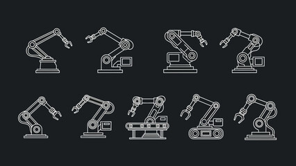 Robotic Arm Illustrations Modern Industry Iconography and Automated Manufacturing Concepts