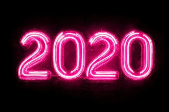 Bright Neon Sign Displaying the Year 2020 in Vibrant Pink Light - Powered by Adobe