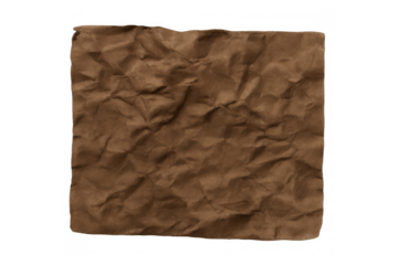 Crumpled brown kraft paper texture with wrinkles and folds, a blank aged sheet for background and overlay, transparent background