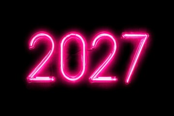Bright Neon Sign Displaying Year 2027 in Vibrant Pink Color