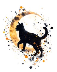 Dreamy Cat and Moon Phone Wallpaper aesthetic cat and moon phone wallpaper background Aesthetic Night Sky Minimal Illustration Cozy Animal Silhouette Background Design