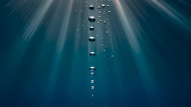 Ocean alkalinity enhancement, a geoengineering solution for climate change, showing air bubbles rising from dissolving minerals deep underwater.