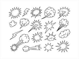 Hand Drawn Comic Explosion and Smoke Burst Doodles – Sketch Impact Icons
