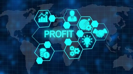 Global Profit Network Concept with Business Icons and World Map Background finance