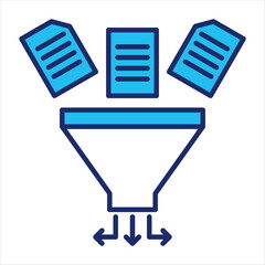 Filtering data icon vector illustration in blue duo-tone style