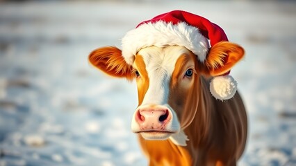 a cow wearing a santa hat