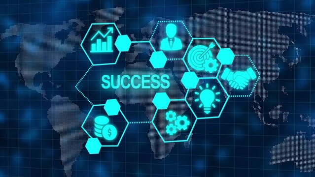 Global Success Network with Icons for Achievement, Growth, and Business Strategy image photo