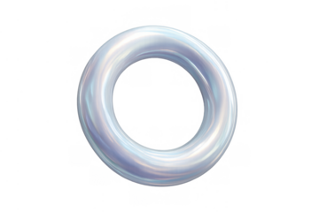 Iridescent 3d torus creating a sleek abstract design, shiny pearlescent ring shape on transparent background