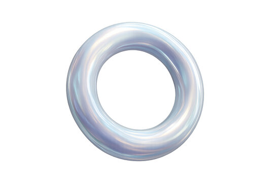 Iridescent 3d torus creating a sleek abstract design, shiny pearlescent ring shape on transparent background