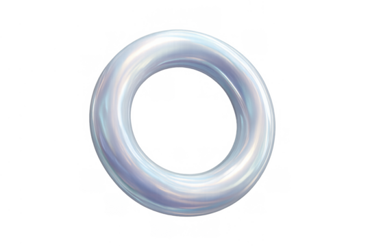 Iridescent 3d torus creating a sleek abstract design, shiny pearlescent ring shape on transparent background