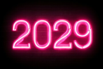 Bright Neon Number 2029 on Dark Background for Modern Design