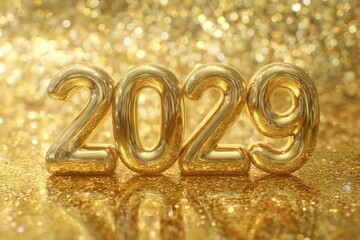 Shiny Golden Numbers Representing the Year 2029 on Sparkling Background