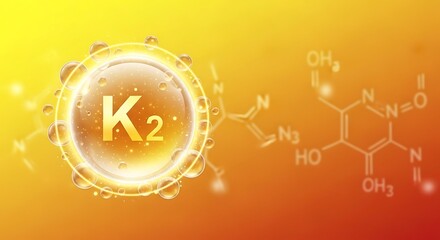 Vitamin k2 supplement capsule with chemical formula on orange background