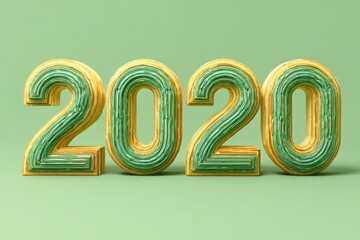 Colorful 2020 Numbers on Green Background for New Year Celebration