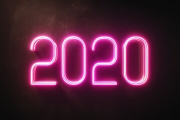 Neon Light Display Showcasing the Year 2020 on Black Background