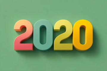 Colorful 3D Numbers Representing the Year 2020 on Green Background