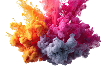 Colored ink plumes burst in water. Abstract explosion