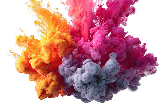 Colored ink plumes burst in water. Abstract explosion