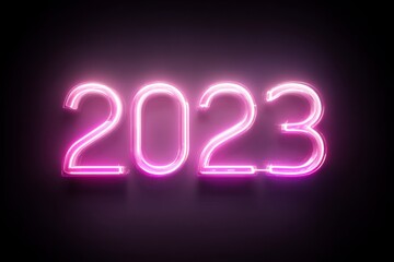 Neon Glow 2023 Sign in Bright Pink Light on Dark Background