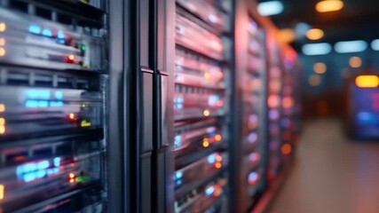 Modern data center server racks with blinking lights computer network technology infrastructure - Powered by Adobe