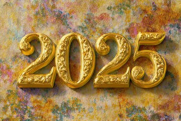 Golden Number 2025 Against Colorful Artistic Background Design