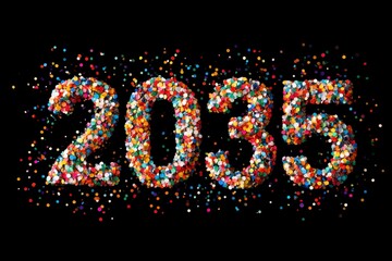 Colorful Candy Sprinkles Forming the Year 2035 on Black Surface