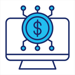 Digital transaction icon vector illustration in blue duo-tone style