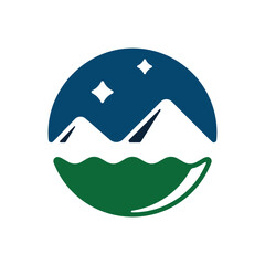 river view between mountains and grasslands logo vector