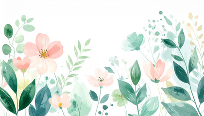 Fototapeta premium Watercolor Floral Shapes in Pastel & Green for Cosmetic Packaging