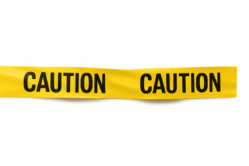 Yellow caution tape with caution text, symbolizing danger, warning, and limited access. Transparent background