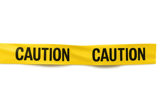Yellow caution tape with caution text, symbolizing danger, warning, and limited access. Transparent background