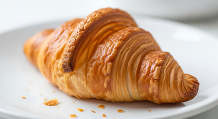 Fresh butter croissant on white plate