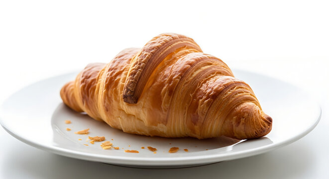 Fresh butter croissant on white plate - Powered by Adobe