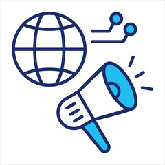 Digital marketing icon vector illustration in blue duo-tone style