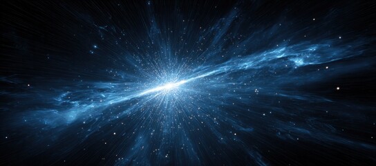 Vibrant photo of abstract blue light explosion in space with stars and nebula clouds